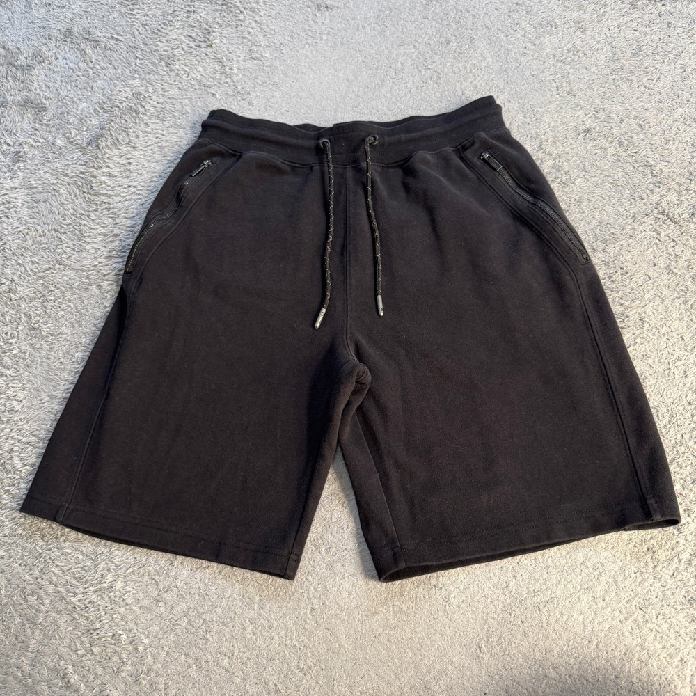 CSG Mens Fleece Athletic Sweat Shorts Large Black Zipper Pockets Lounge Gym